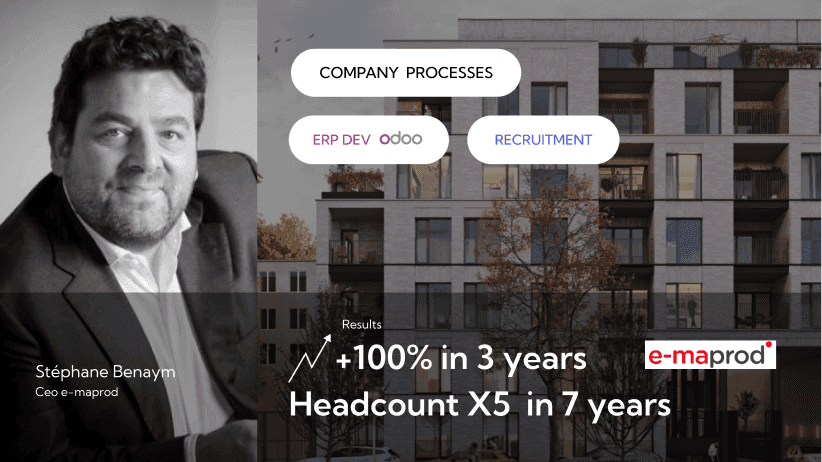 26lights' case results for e-maprod: +100% in 3 years, headcount ×5 in 7 years